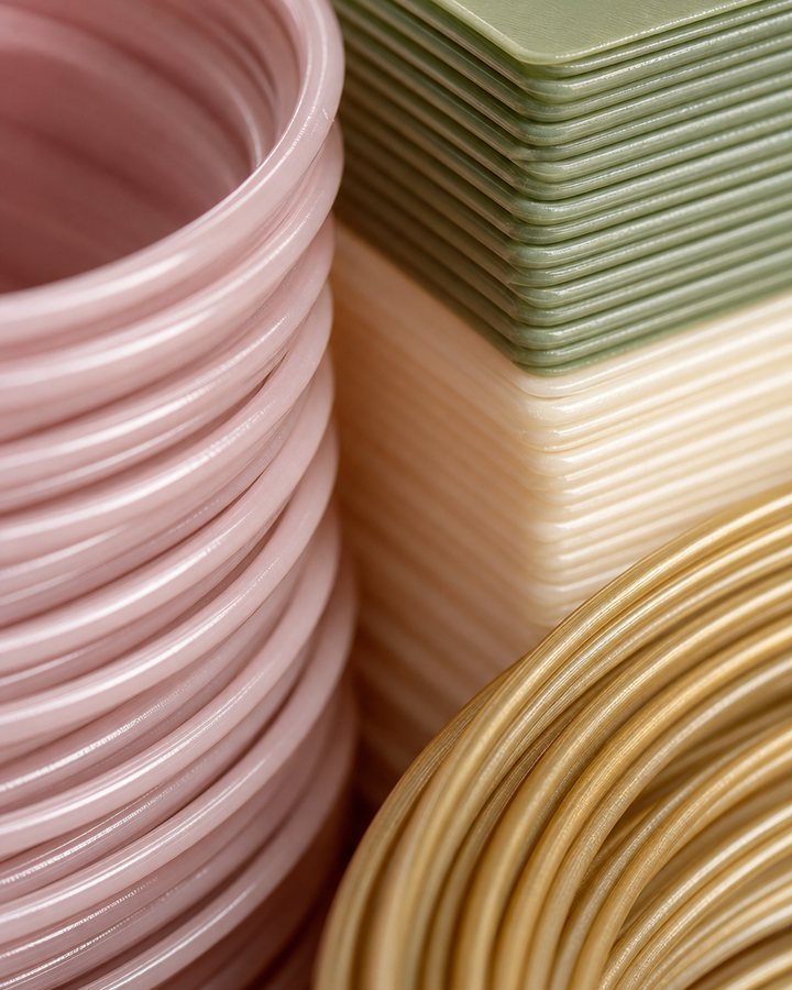 Filament and printed layers in rose quartz, sage and cream